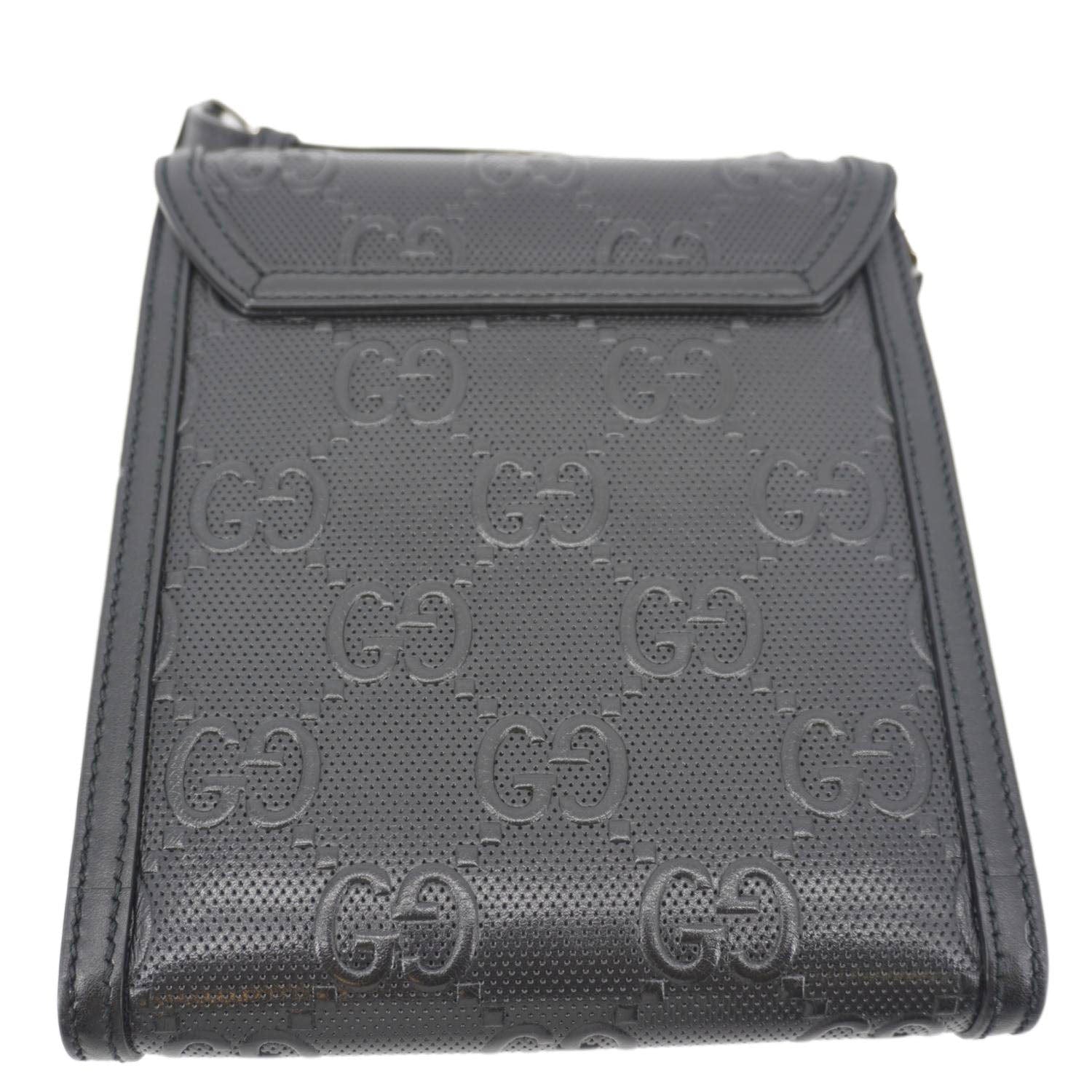 GUCCI Gucci Embossed Leather Messenger Bag Black 625782