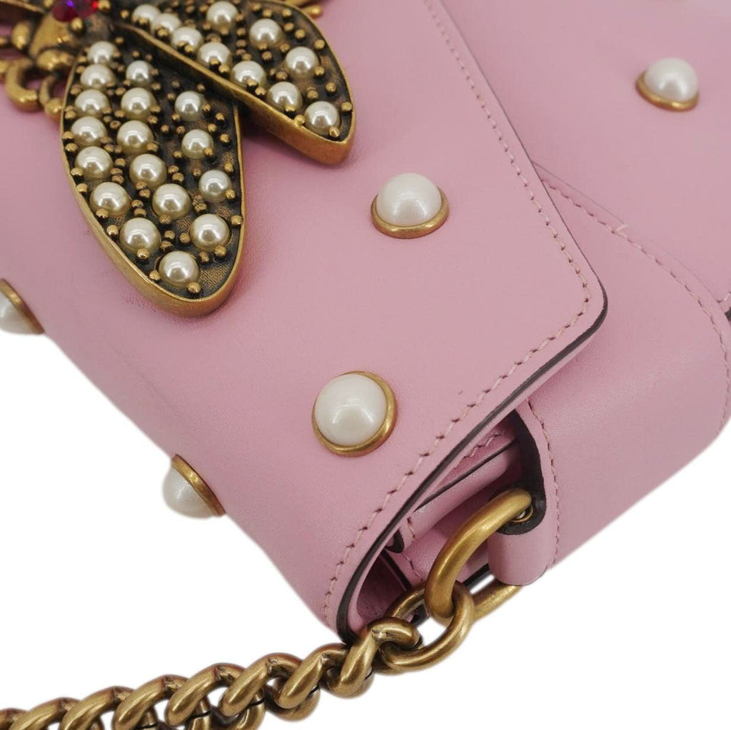 GUCCI Broadway Queen Margaret Pearl Studded Nappa Leather Crossbody Bag Pink