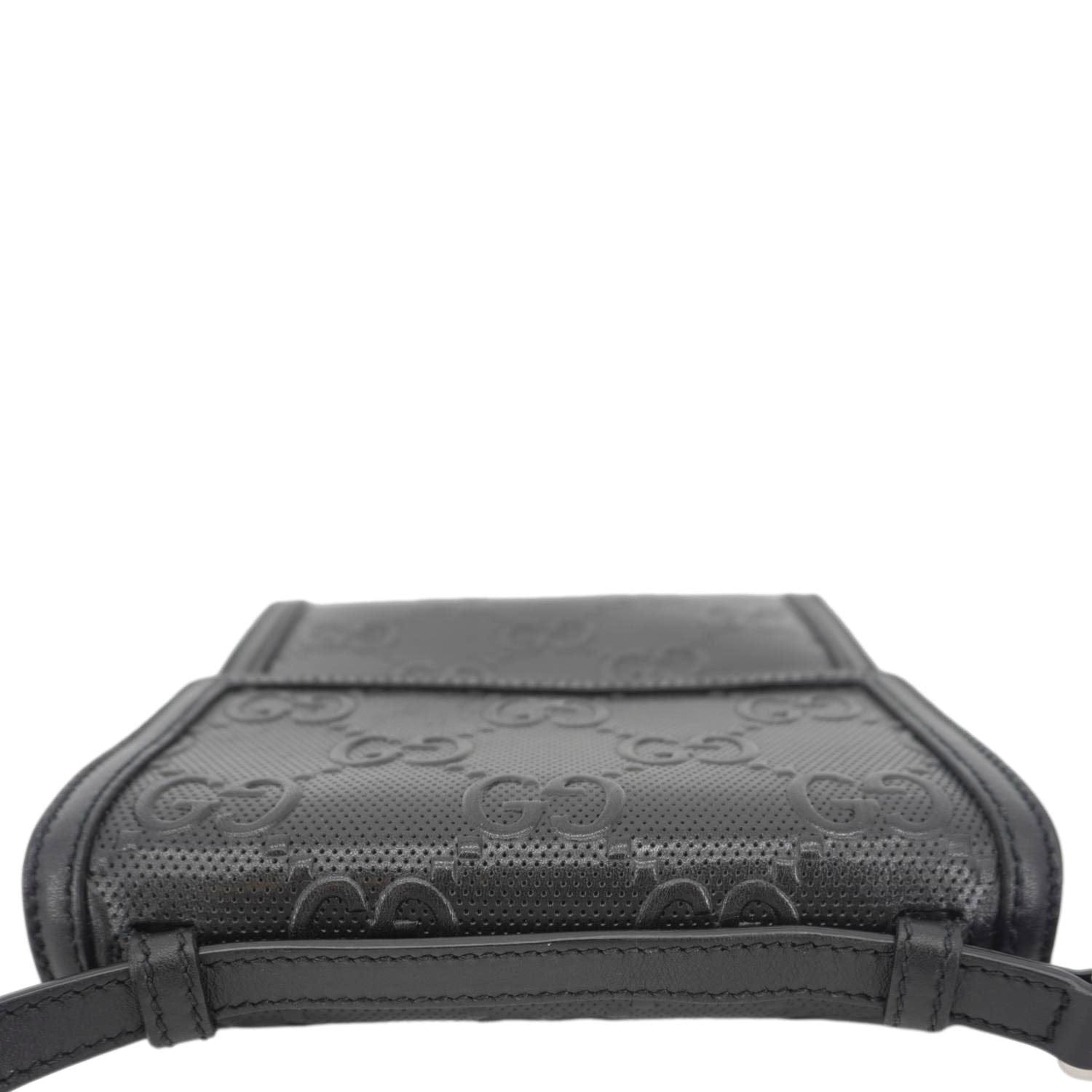 GUCCI Gucci Embossed Leather Messenger Bag Black 625782