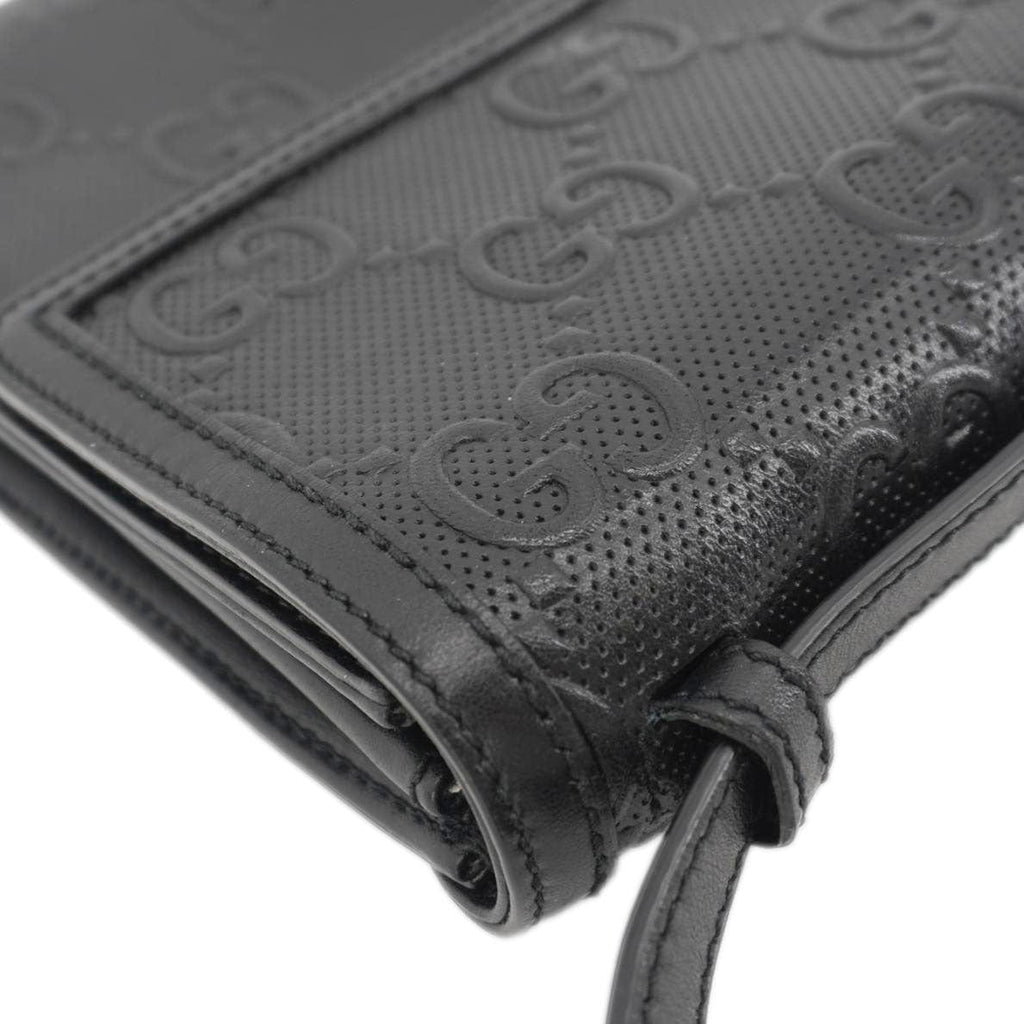 GUCCI Gucci Embossed Leather Messenger Bag Black 625782
