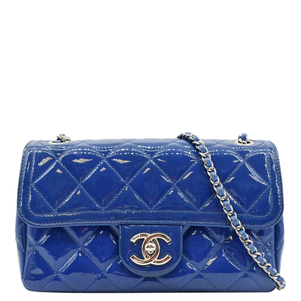 Chanel Coco Shine Flap Small Quilted Patent Leather Shoulder Bag Blue
