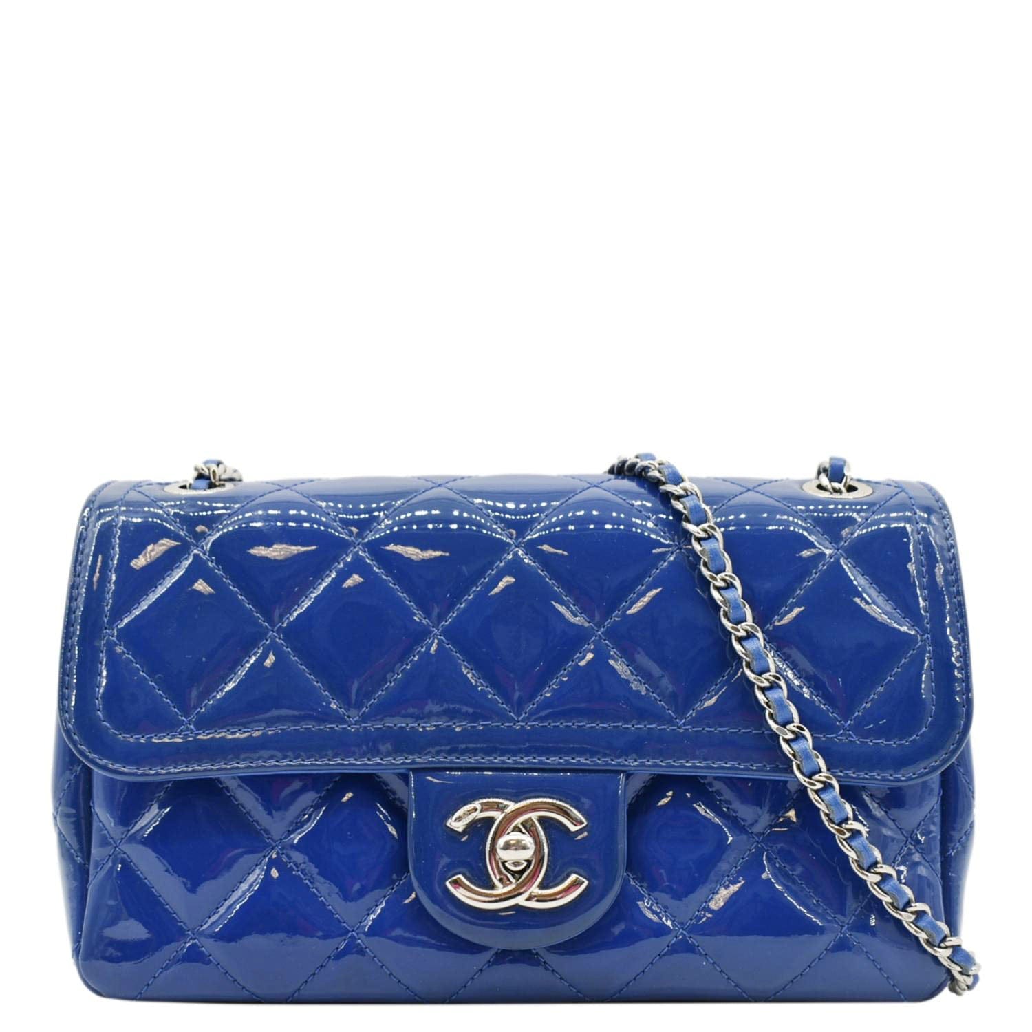 Chanel Coco Shine Flap Small Quilted Patent Leather Shoulder Bag Blue