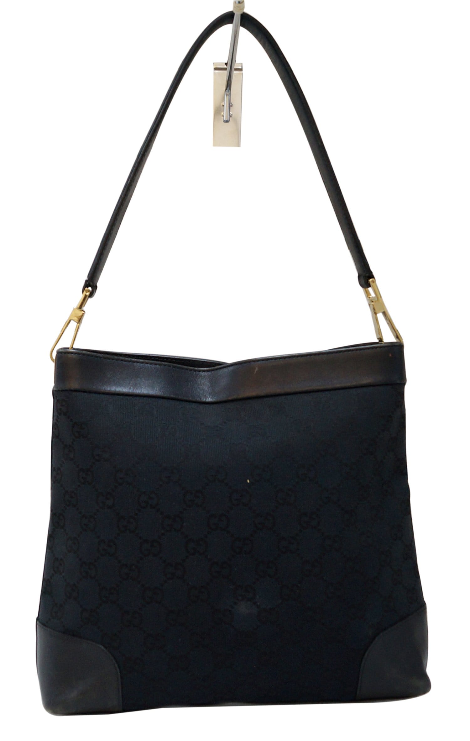 GUCCI Gucci Signature Monogram Black Leather Shoulder Bag