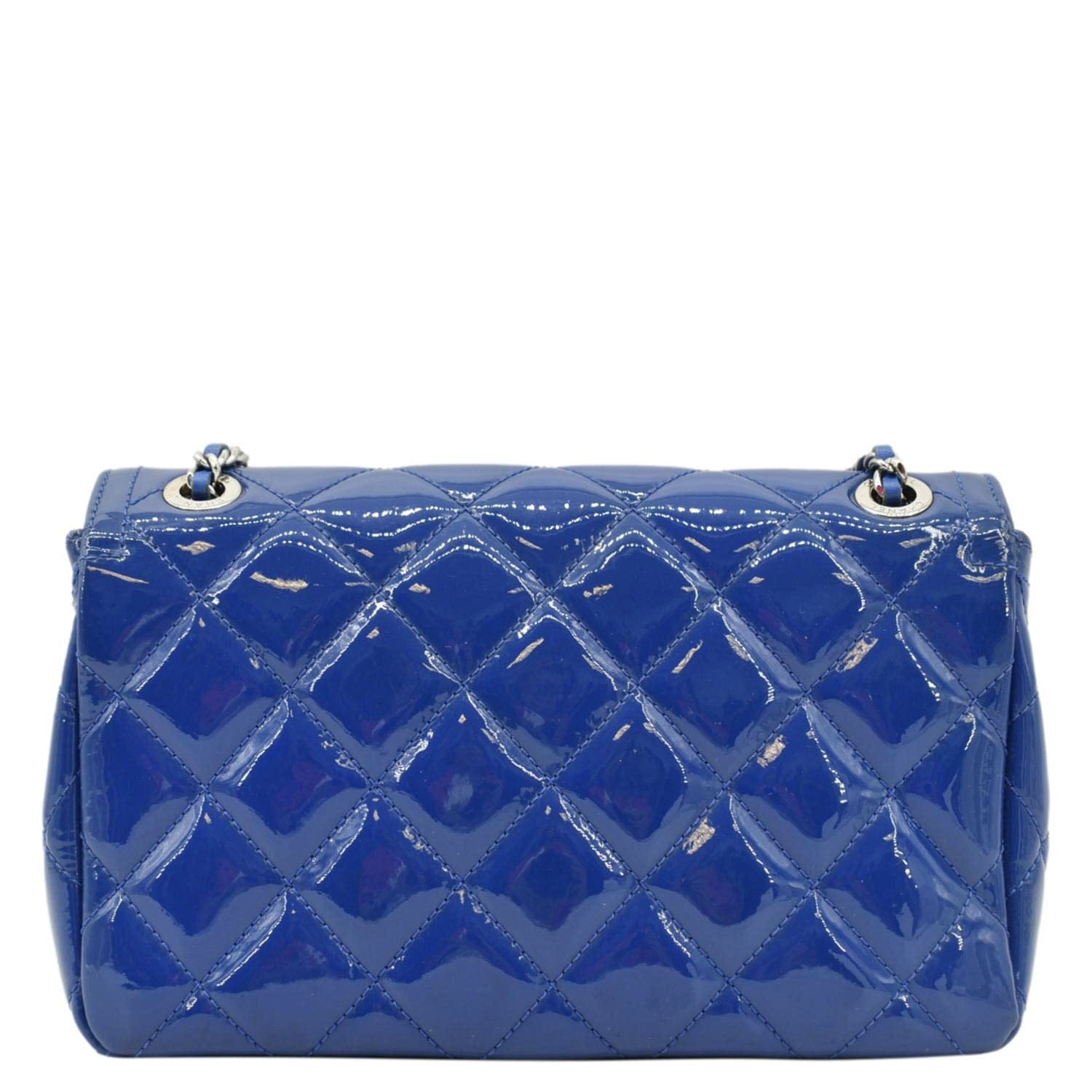 Chanel Coco Shine Flap Small Quilted Patent Leather Shoulder Bag Blue