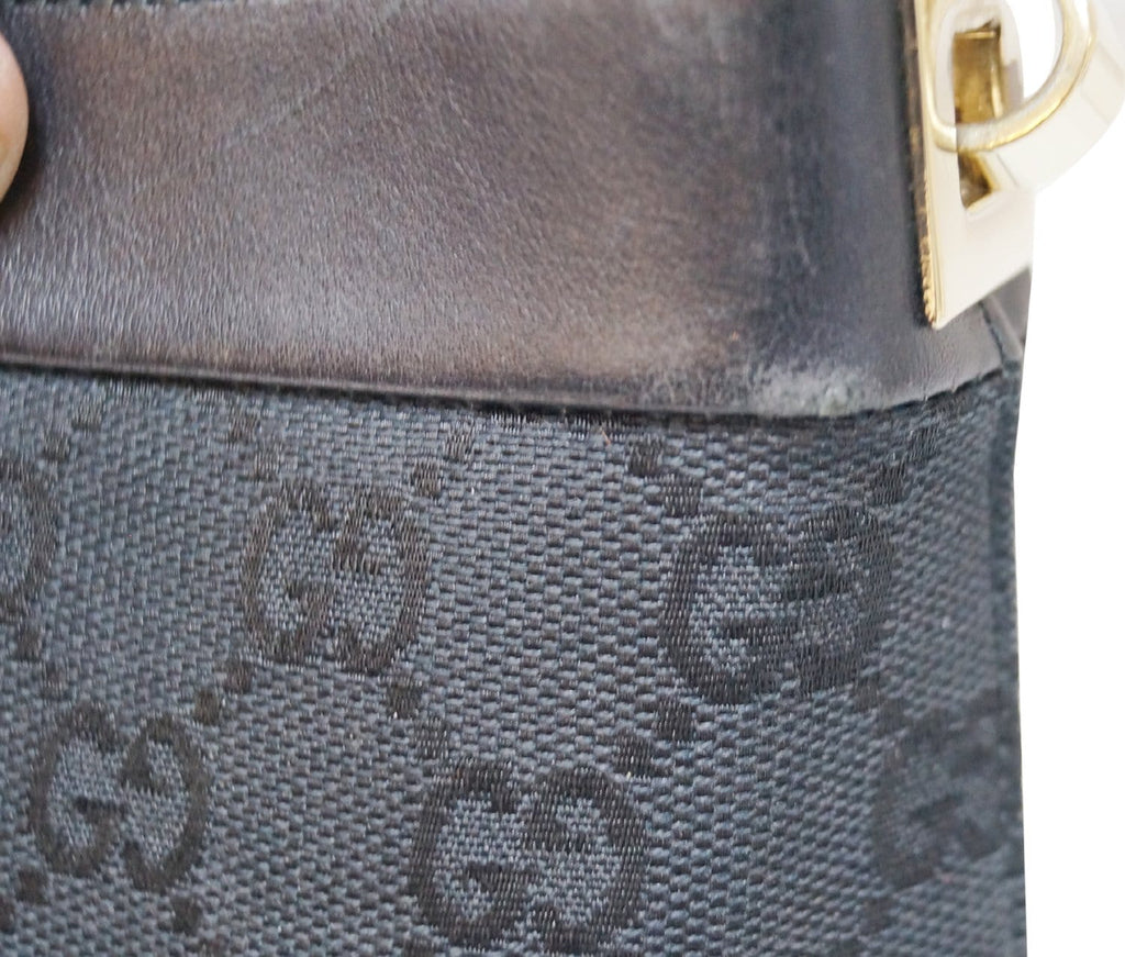 GUCCI Gucci Signature Monogram Black Leather Shoulder Bag