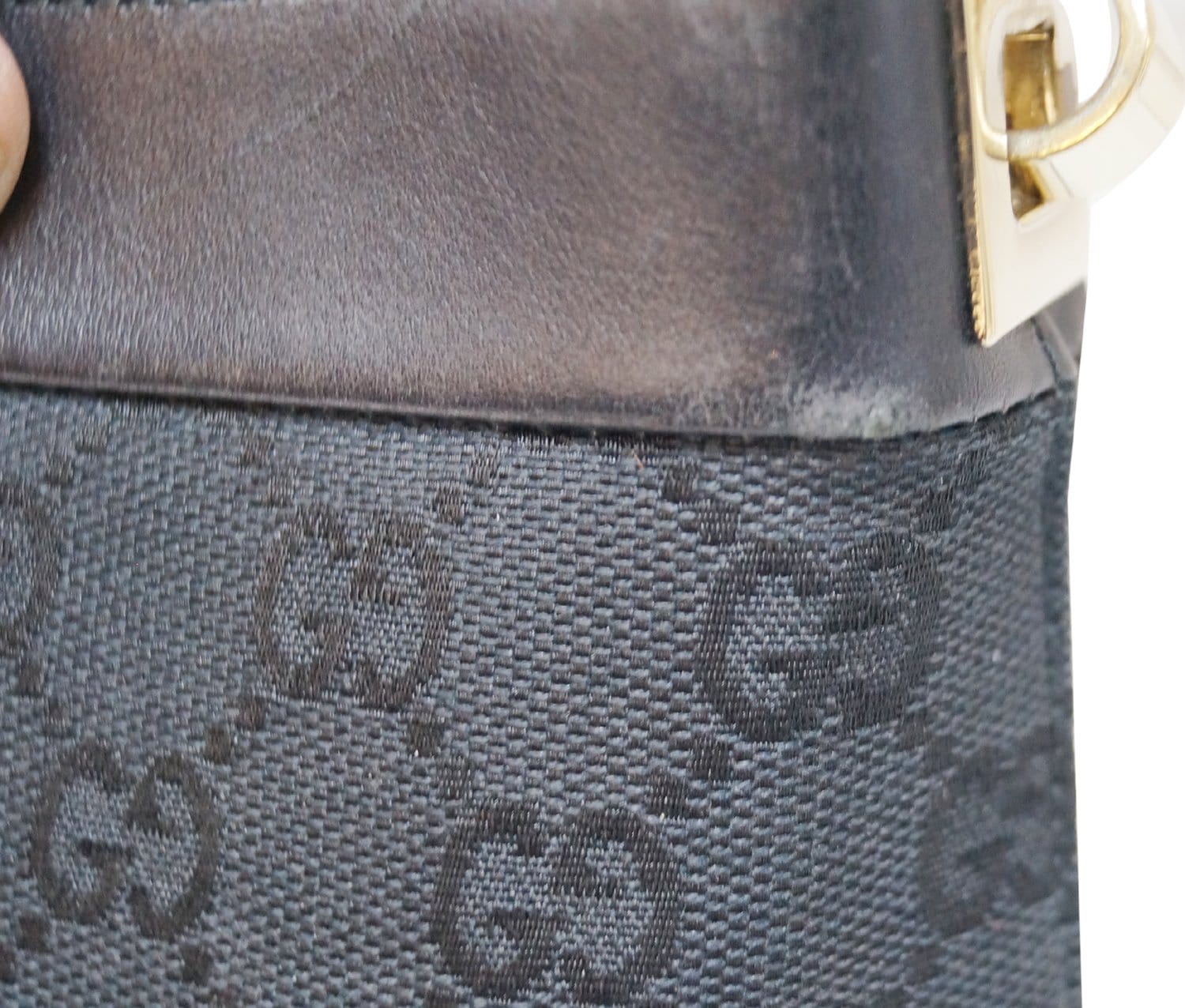 GUCCI Gucci Signature Monogram Black Leather Shoulder Bag