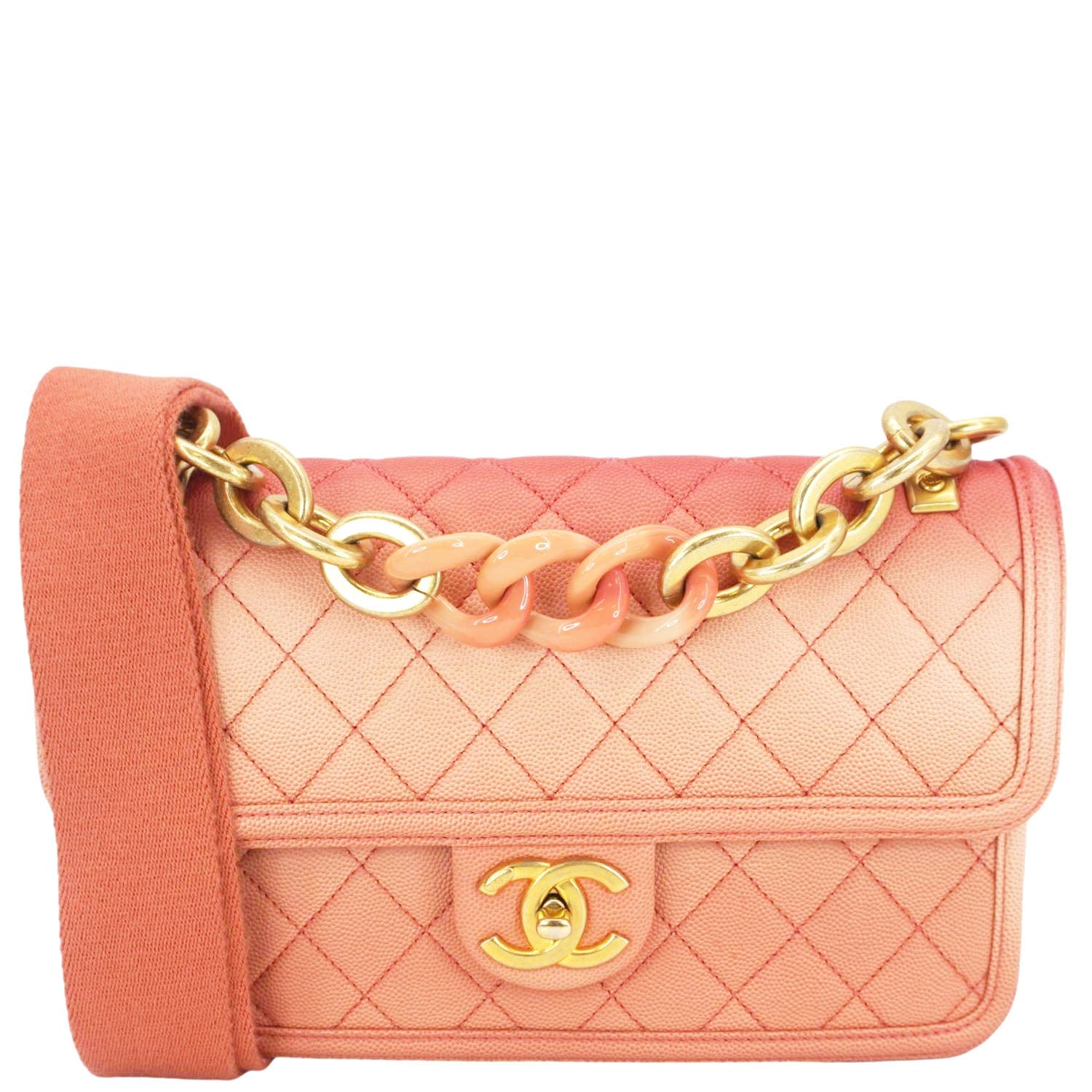 Chanel Sunset On The Sea Flap Caviar Leather Shoulder Bag Coral