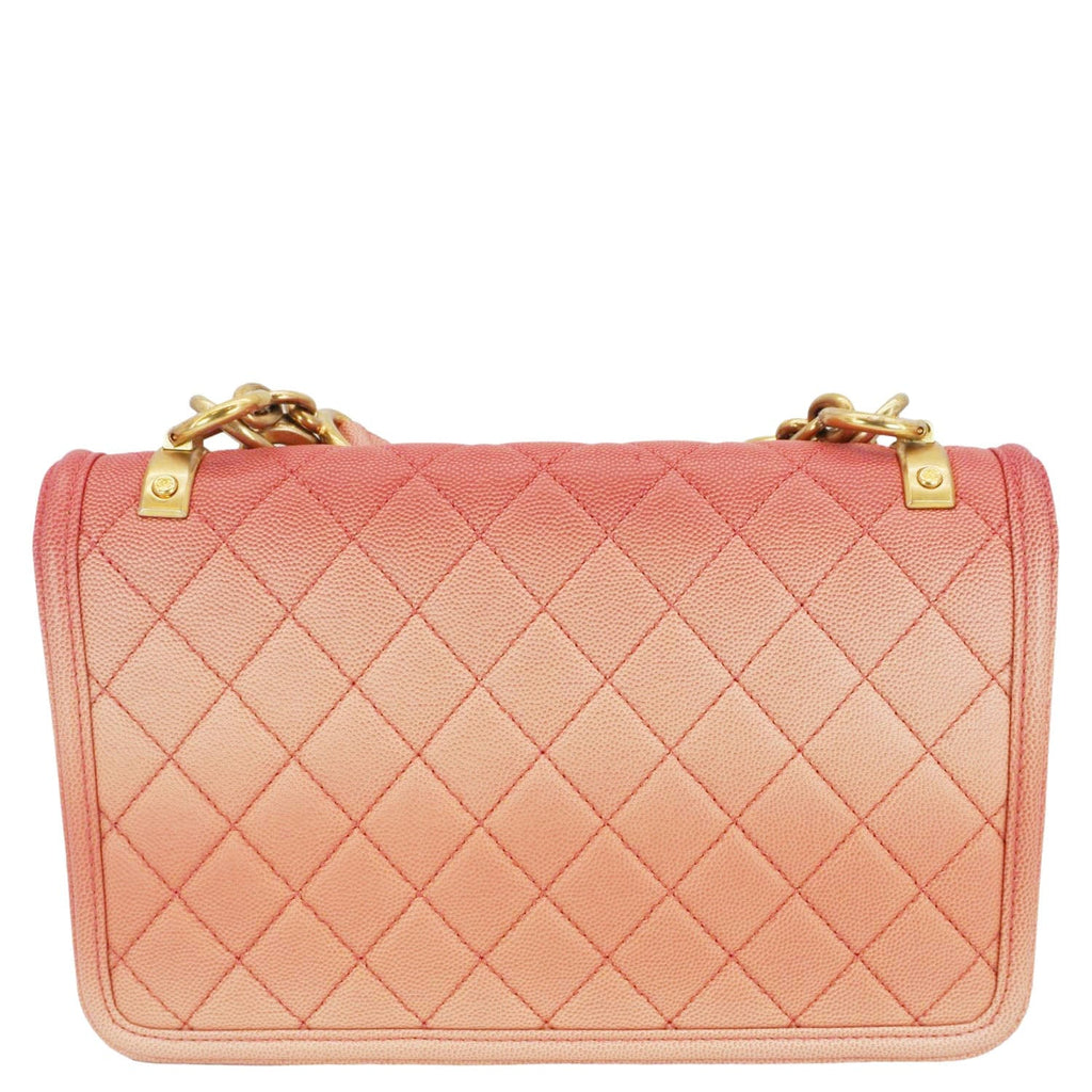 Chanel Sunset On The Sea Flap Caviar Leather Shoulder Bag Coral
