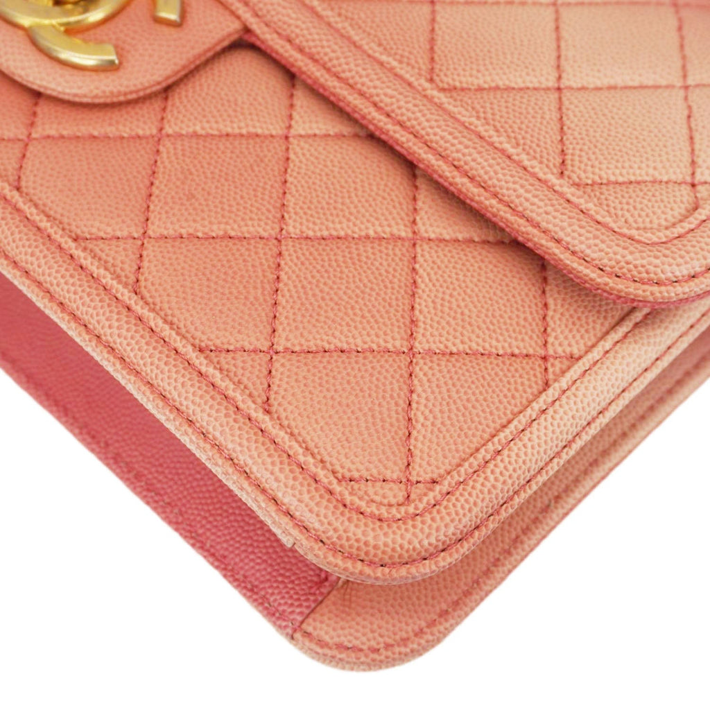 Chanel Sunset On The Sea Flap Caviar Leather Shoulder Bag Coral