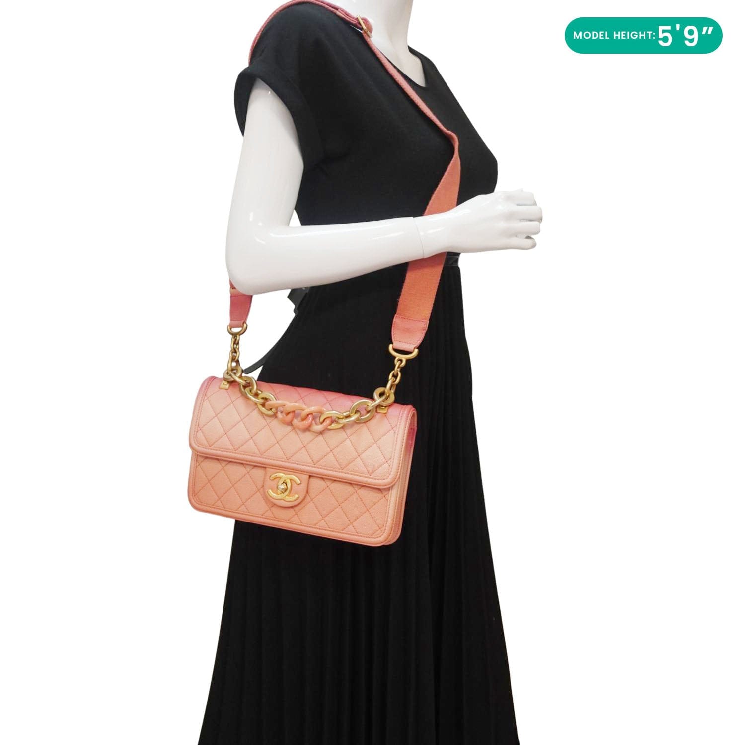 Chanel Sunset On The Sea Flap Caviar Leather Shoulder Bag Coral