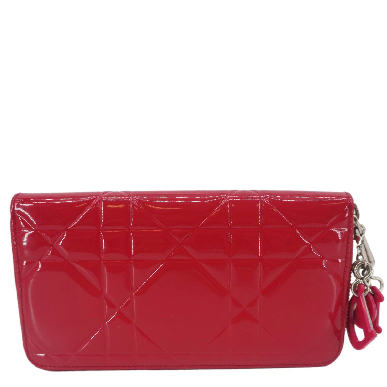 CHRISTIAN DIOR Lady Dior Patent Leather Zippy Wallet Red