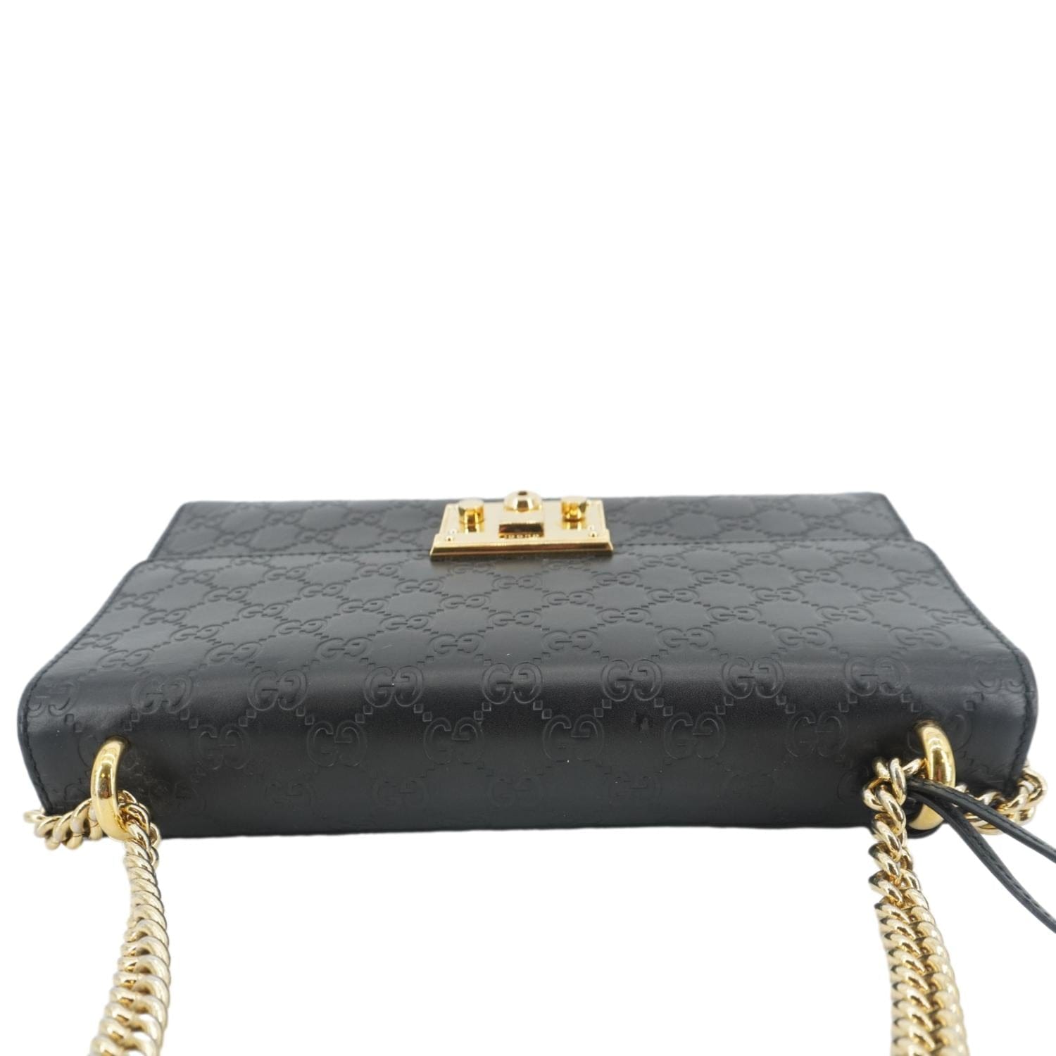 GUCCI Padlock Medium Leather Chain Shoulder Bag Black 409486