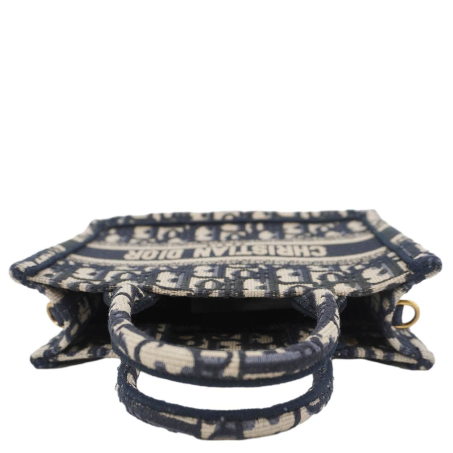 CHRISTIAN DIOR Book Mini Oblique Embroidery Canvas Shoulder Bag Blue