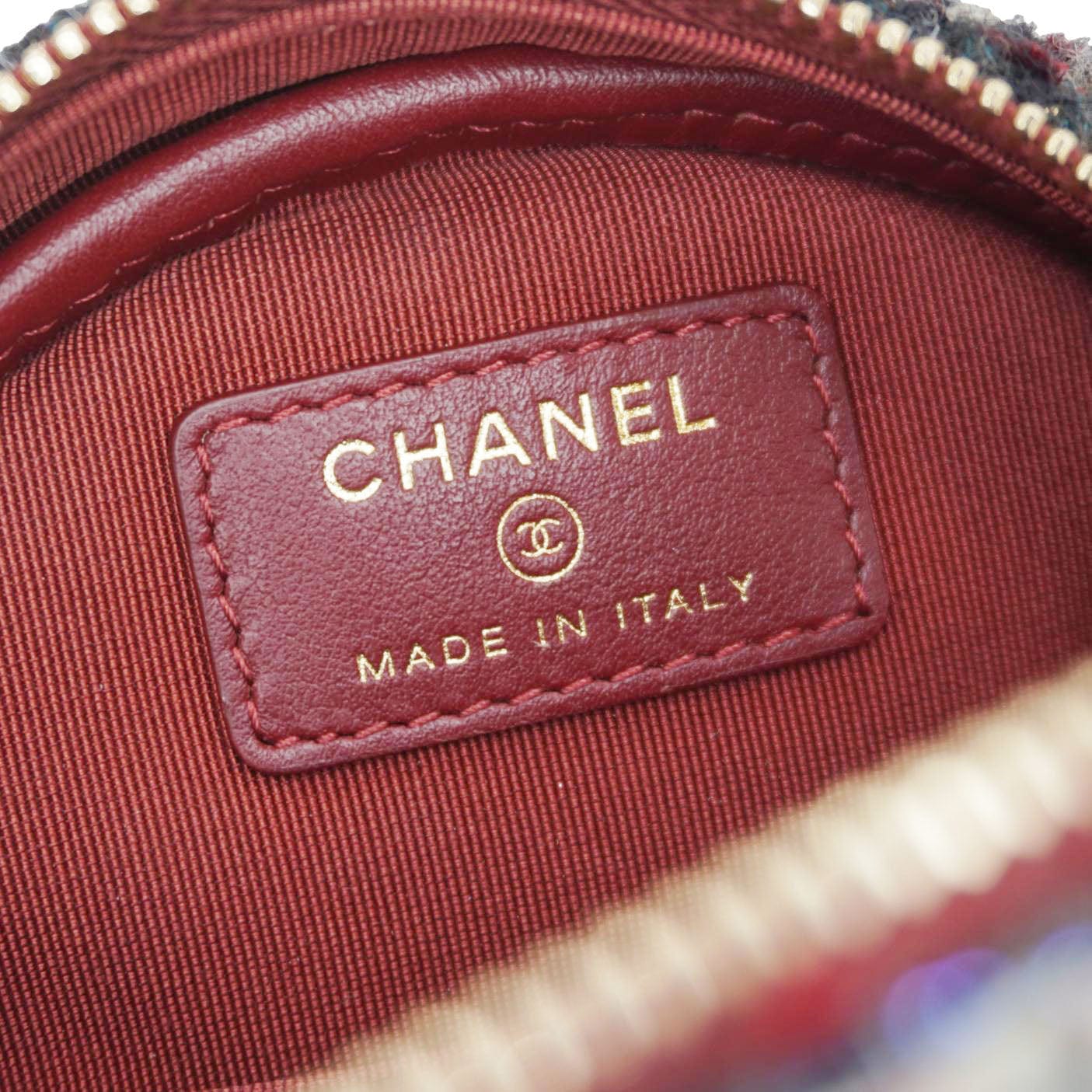 Chanel Round Tweed Chain Clutch Crossbody Bag Red