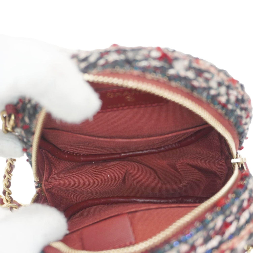 Chanel Round Tweed Chain Clutch Crossbody Bag Red