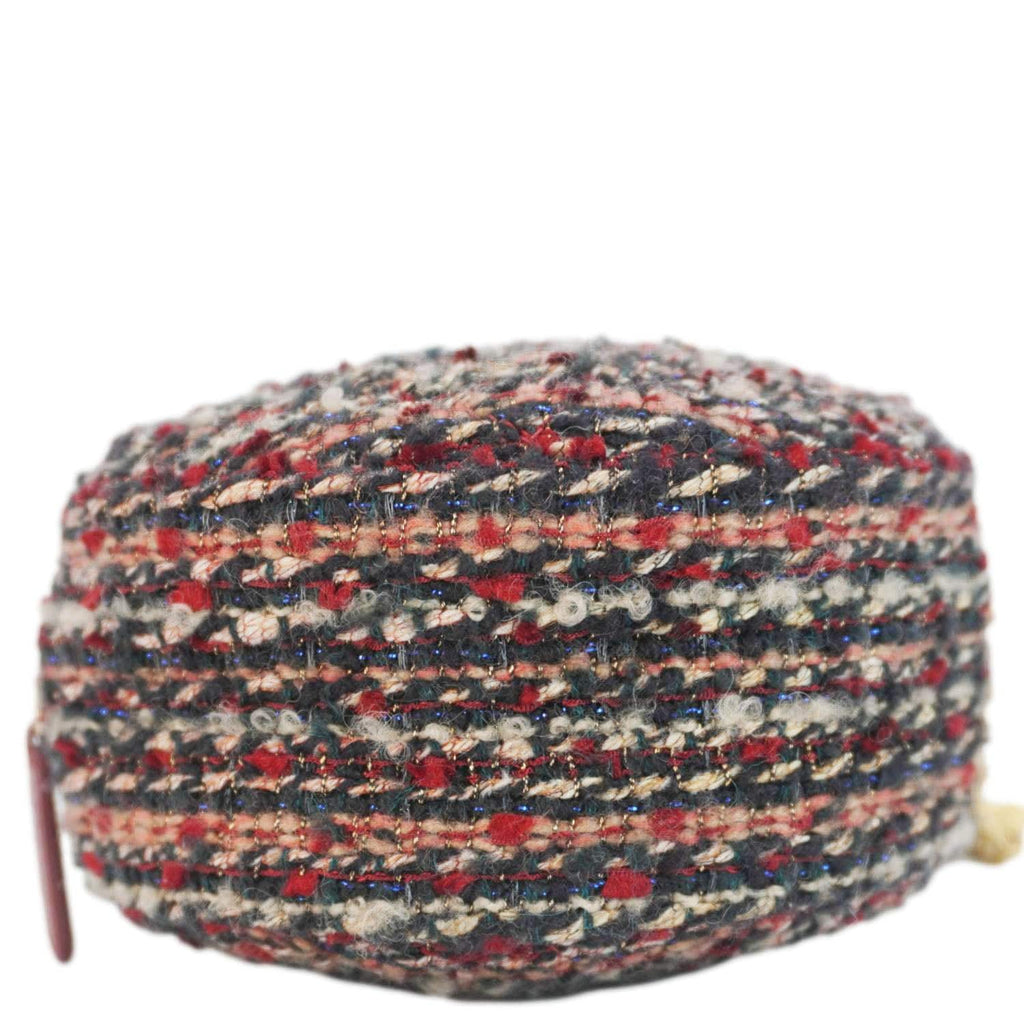 Chanel Round Tweed Chain Clutch Crossbody Bag Red