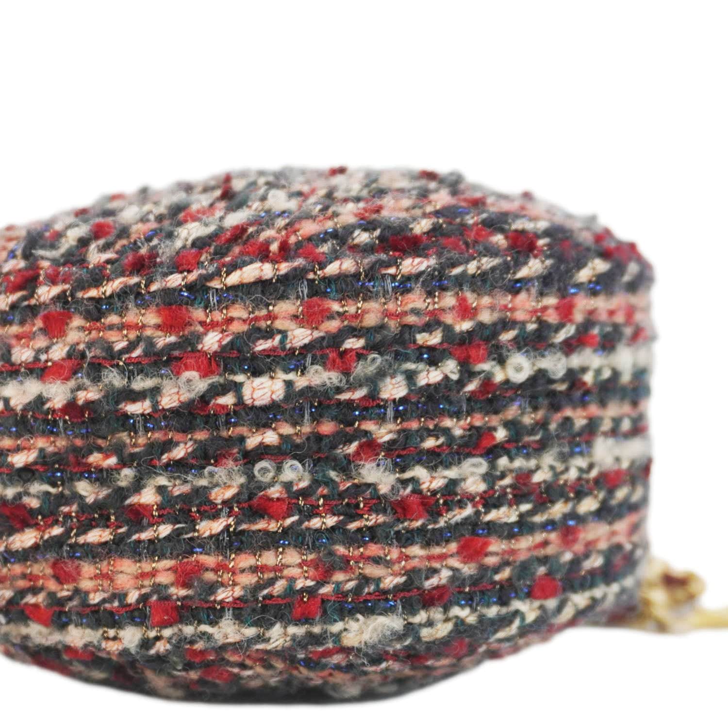 Chanel Round Tweed Chain Clutch Crossbody Bag Red