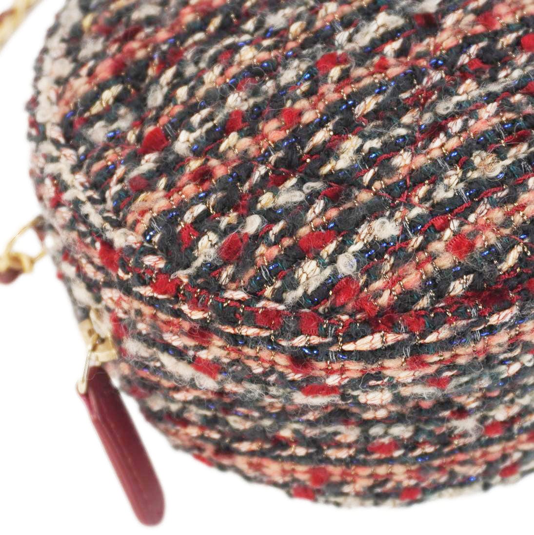 Chanel Round Tweed Chain Clutch Crossbody Bag Red