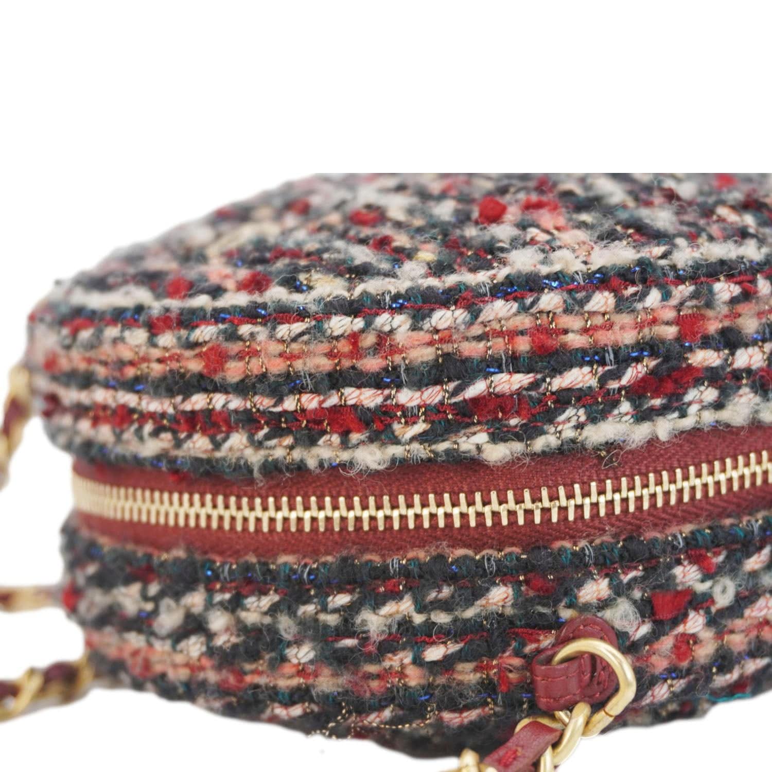Chanel Round Tweed Chain Clutch Crossbody Bag Red