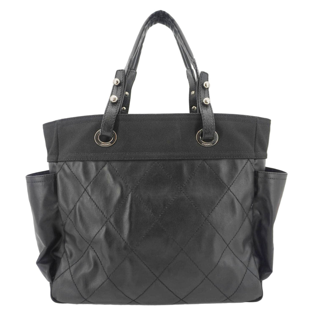 Chanel Paris Biarritz Quilted Coated Canvas Grand Shopping Tote Bag Black