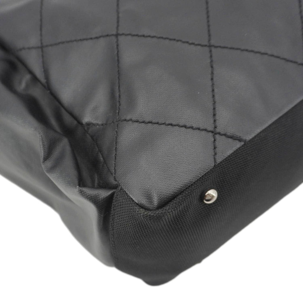 Chanel Paris Biarritz Quilted Coated Canvas Grand Shopping Tote Bag Black