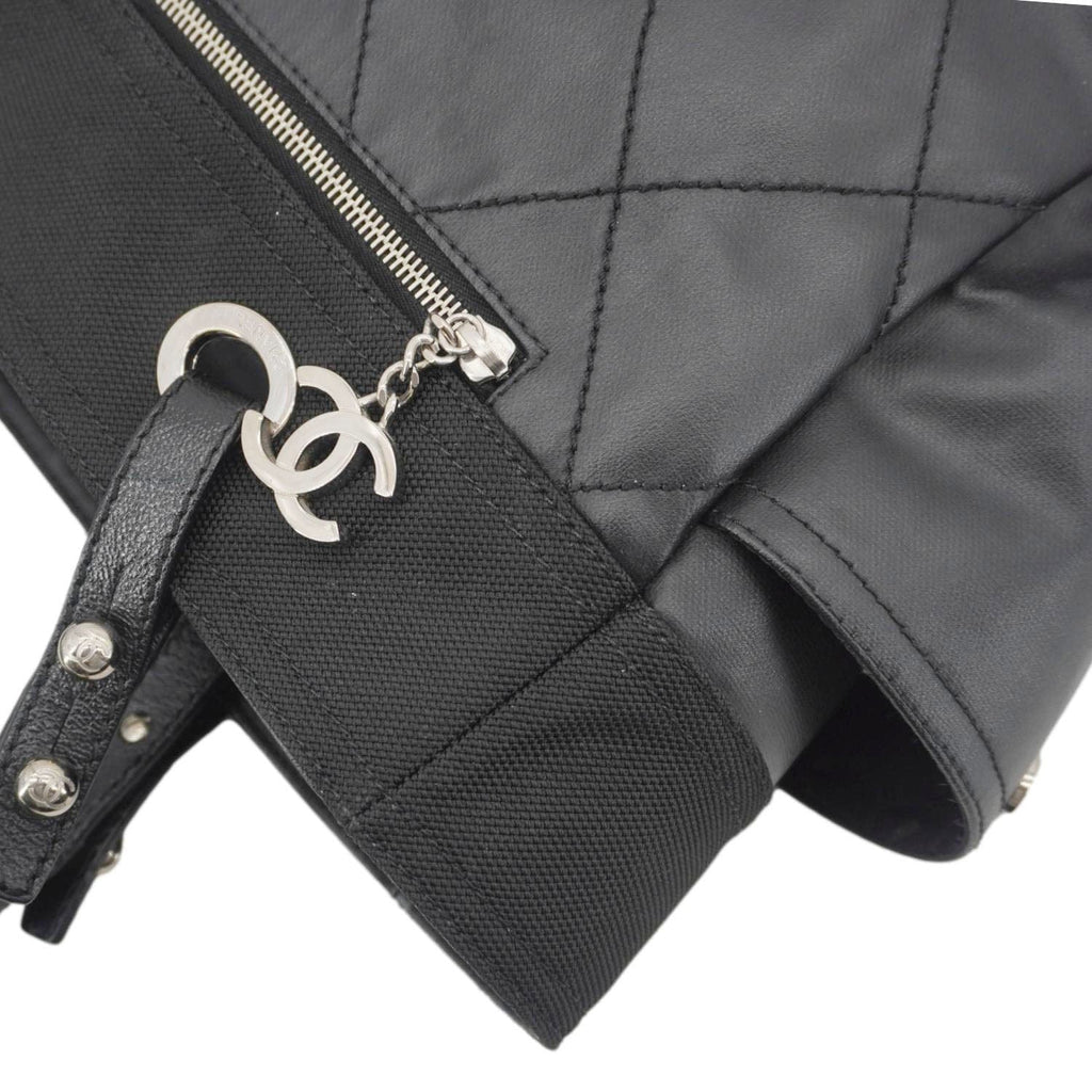 Chanel Paris Biarritz Quilted Coated Canvas Grand Shopping Tote Bag Black