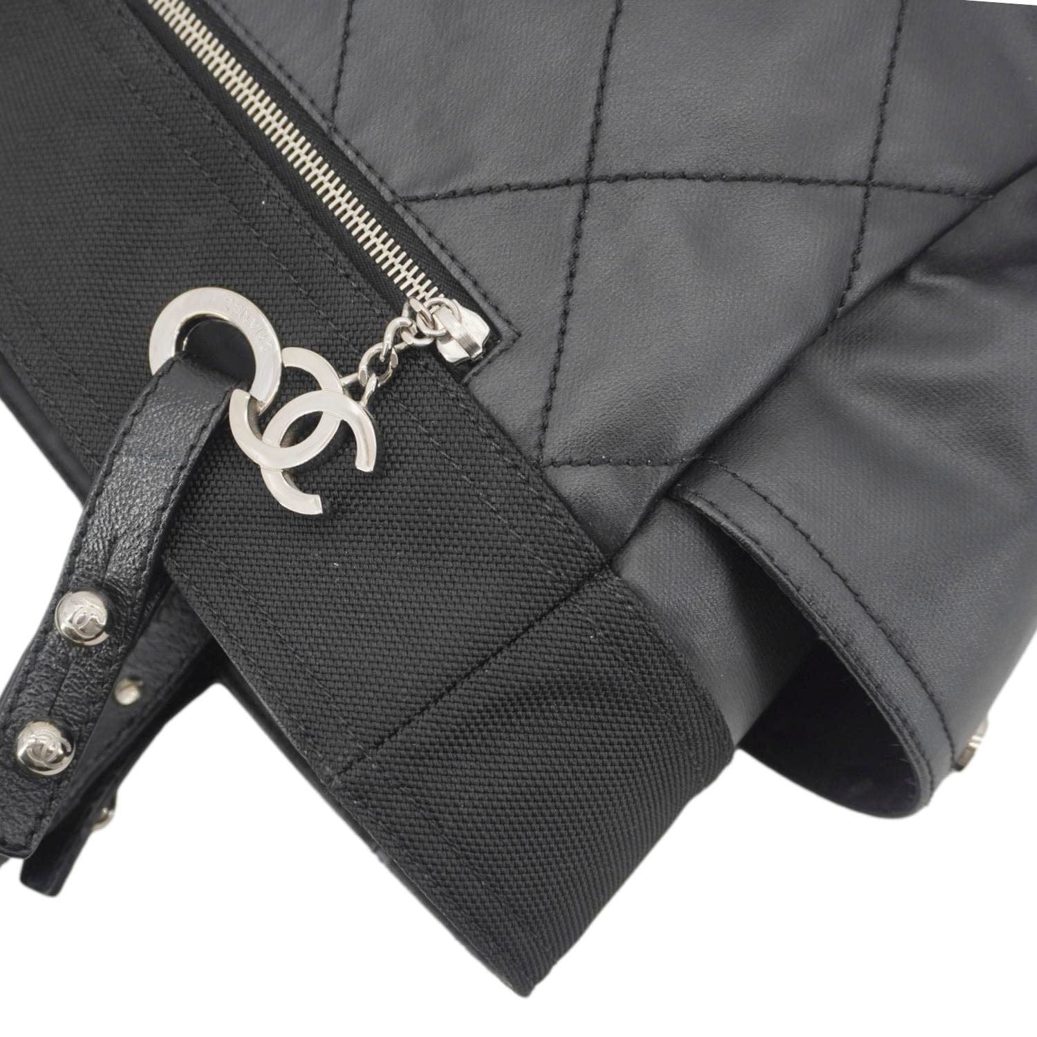 Chanel Paris Biarritz Quilted Coated Canvas Grand Shopping Tote Bag Black