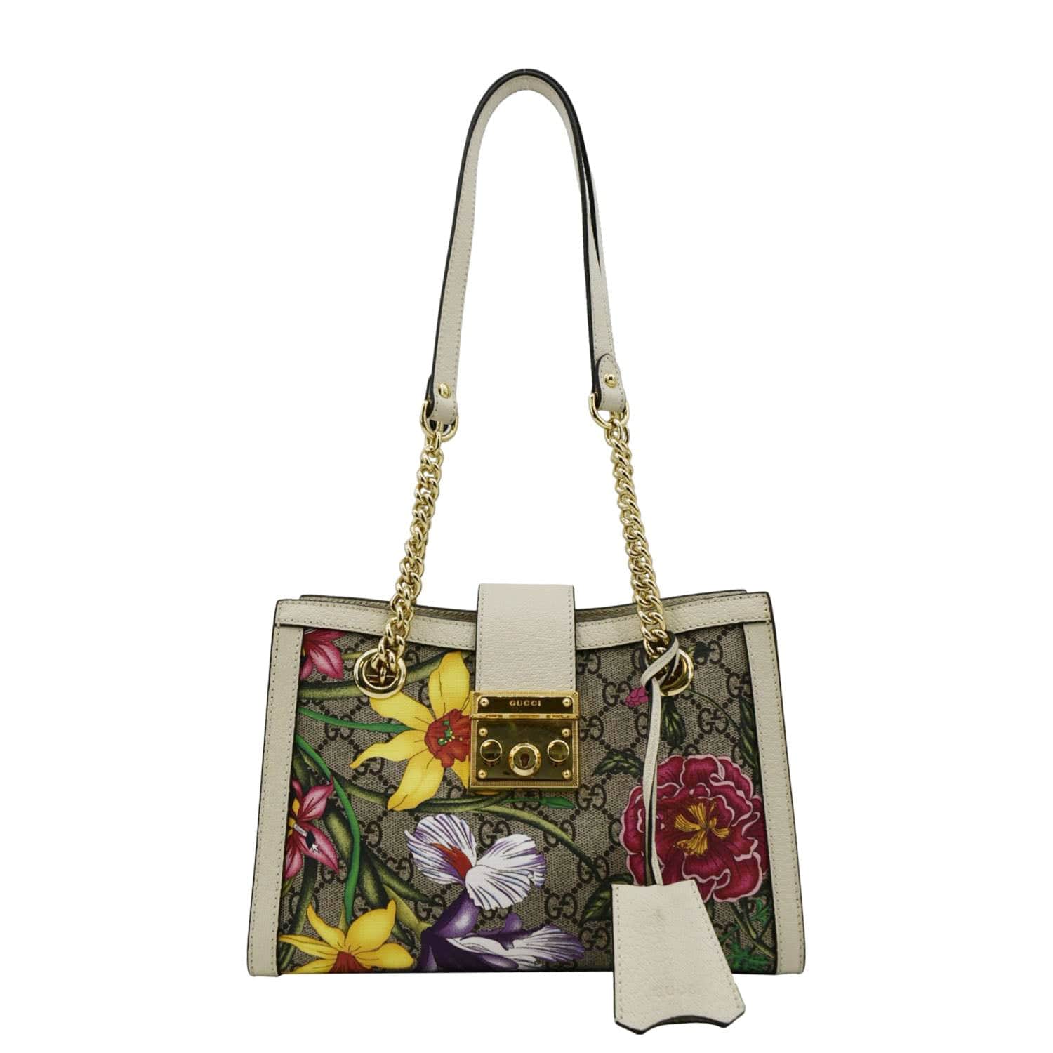 GUCCI Padlock Flora Small Gucci Supreme Canvas Shoulder Bag Beige 498156
