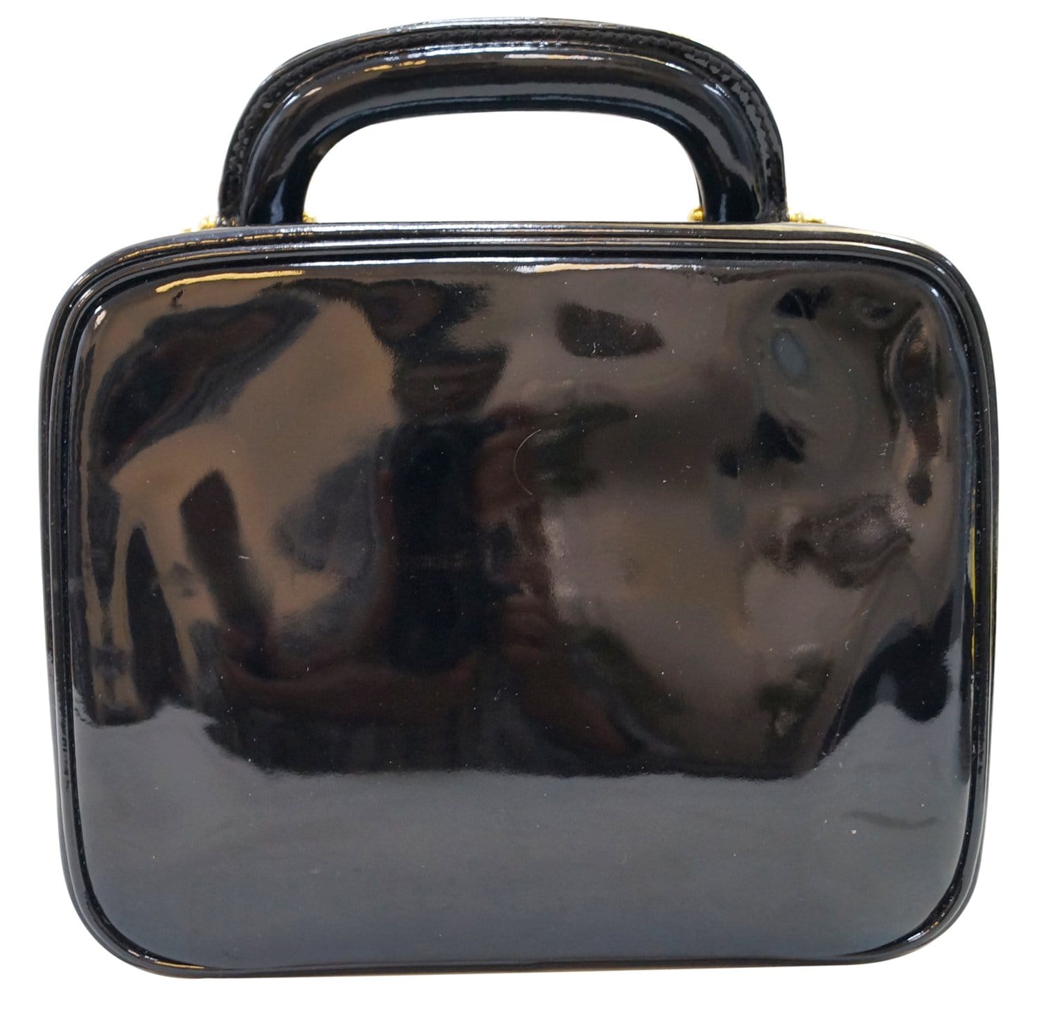 Chanel CC Black Patent Leather 2way Vanity Case Cosmetic Bag