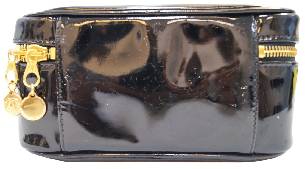 Chanel CC Black Patent Leather 2way Vanity Case Cosmetic Bag