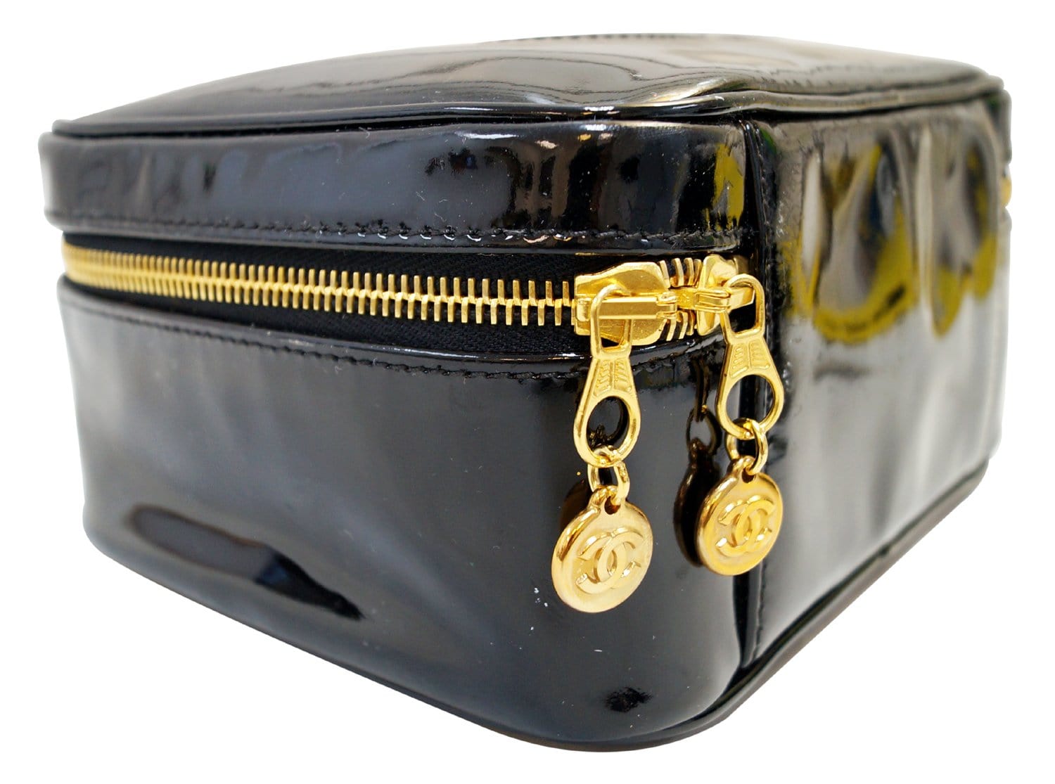 Chanel CC Black Patent Leather 2way Vanity Case Cosmetic Bag