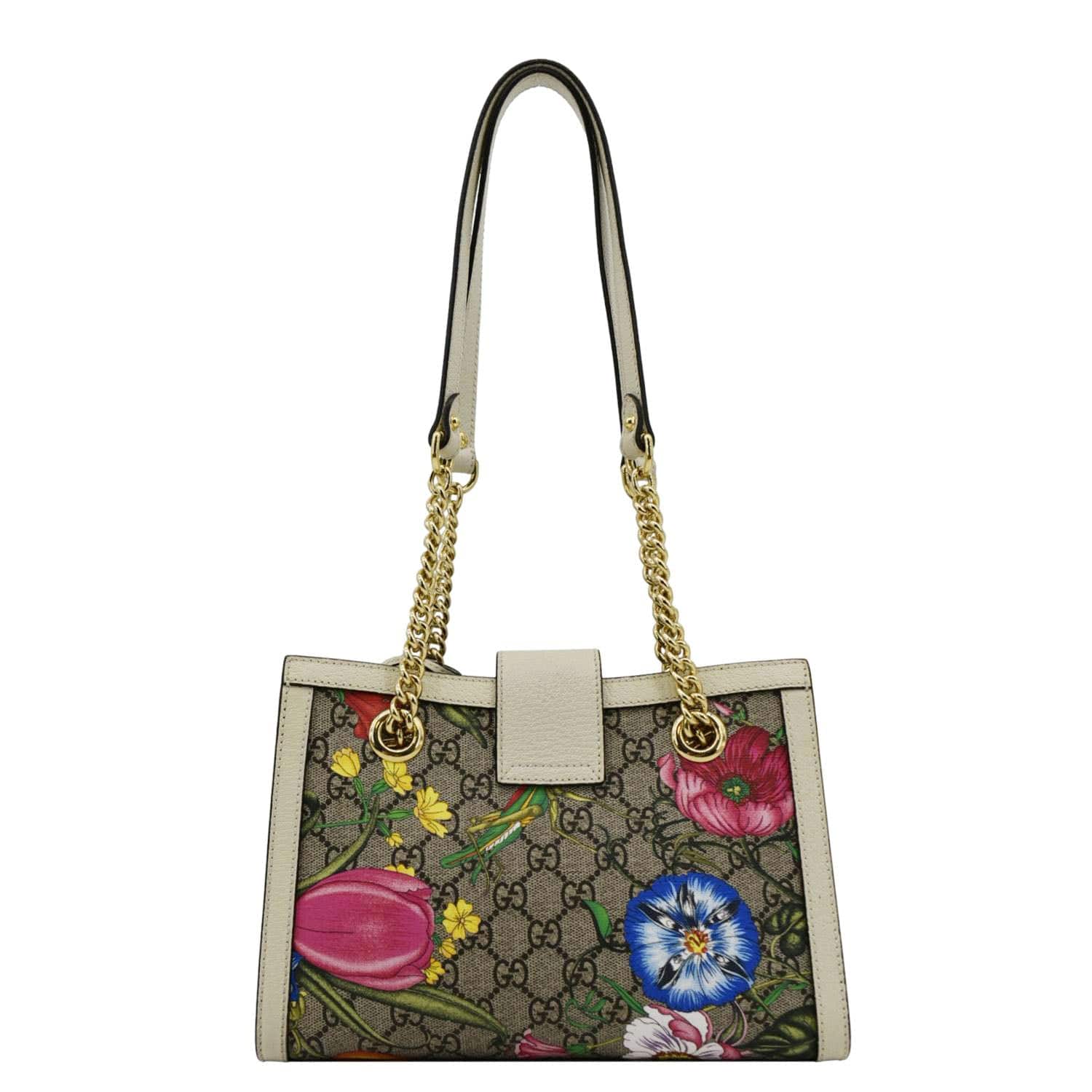 GUCCI Padlock Flora Small Gucci Supreme Canvas Shoulder Bag Beige 498156