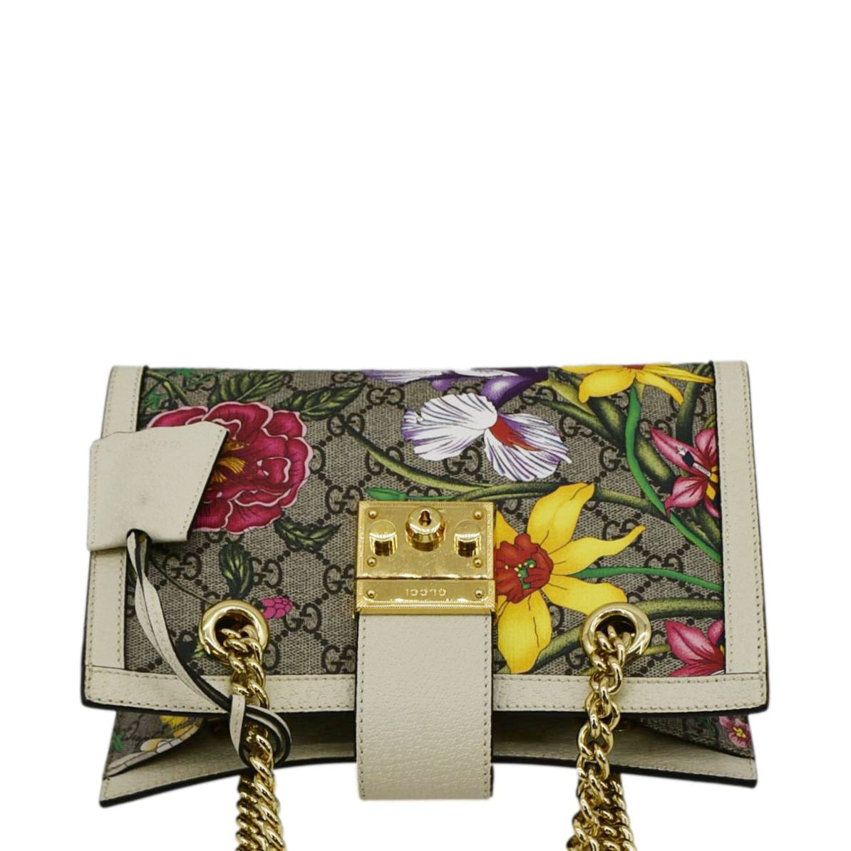 GUCCI Padlock Flora Small Gucci Supreme Canvas Shoulder Bag Beige 498156