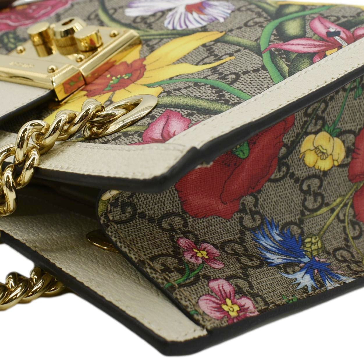GUCCI Padlock Flora Small Gucci Supreme Canvas Shoulder Bag Beige 498156