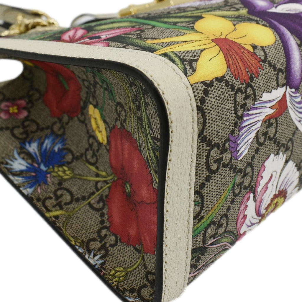 GUCCI Padlock Flora Small Gucci Supreme Canvas Shoulder Bag Beige 498156