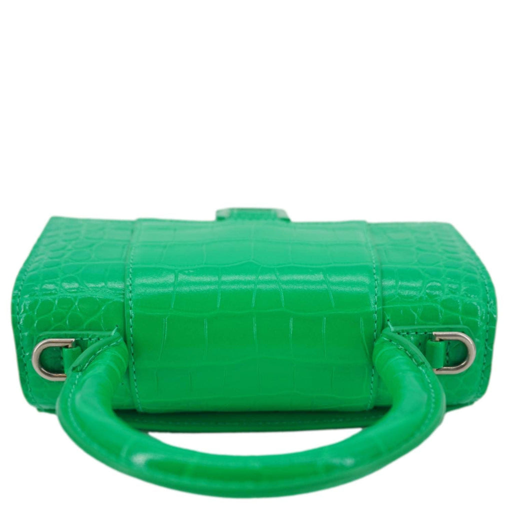 BALENCIAGA Hourglass Leather Tote Crossbody Bag Green