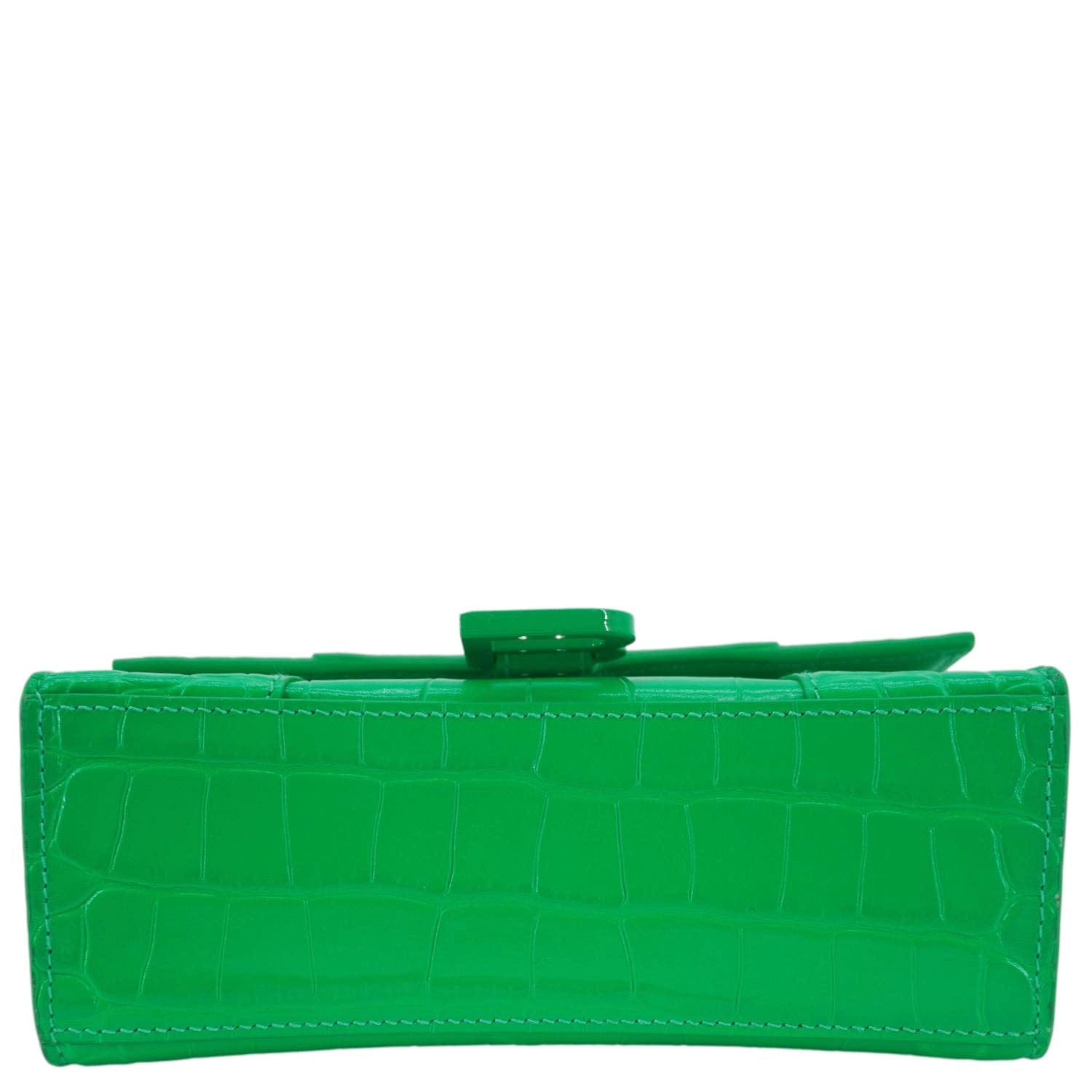 BALENCIAGA Hourglass Leather Tote Crossbody Bag Green
