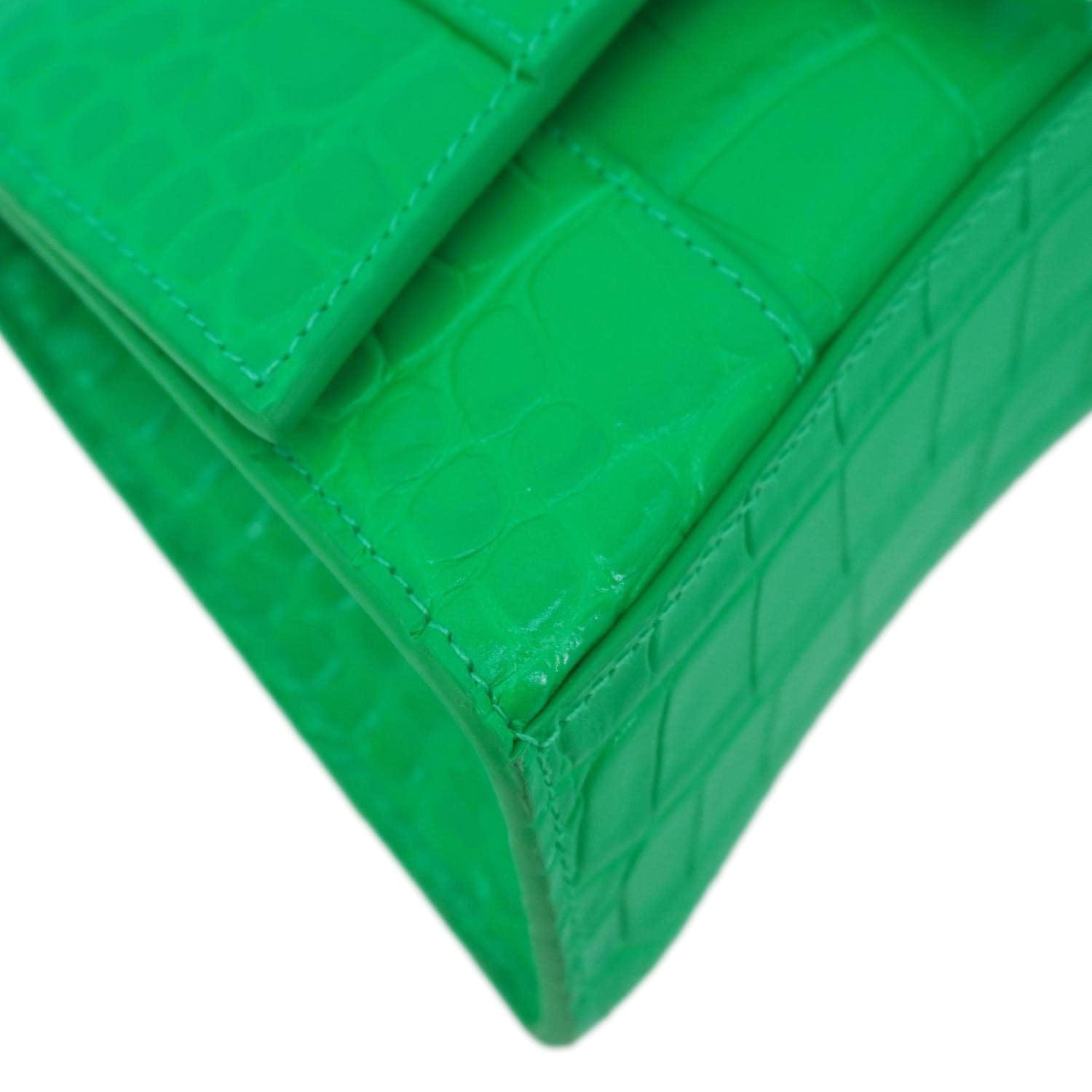 BALENCIAGA Hourglass Leather Tote Crossbody Bag Green