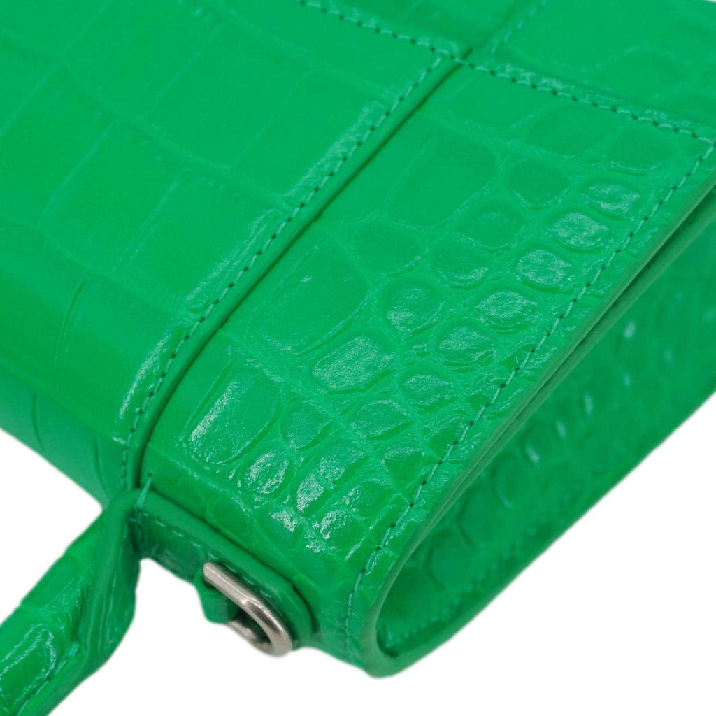 BALENCIAGA Hourglass Leather Tote Crossbody Bag Green