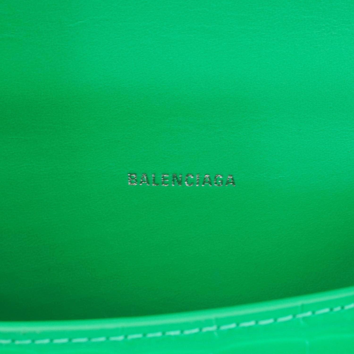BALENCIAGA Hourglass Leather Tote Crossbody Bag Green