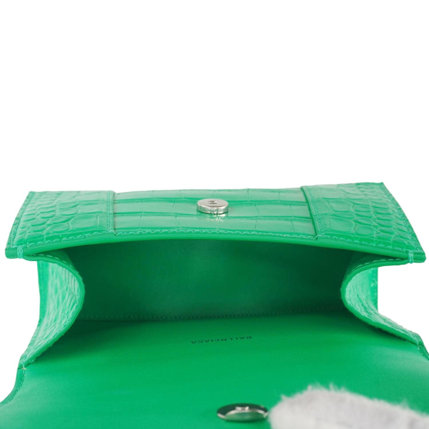 BALENCIAGA Hourglass Leather Tote Crossbody Bag Green