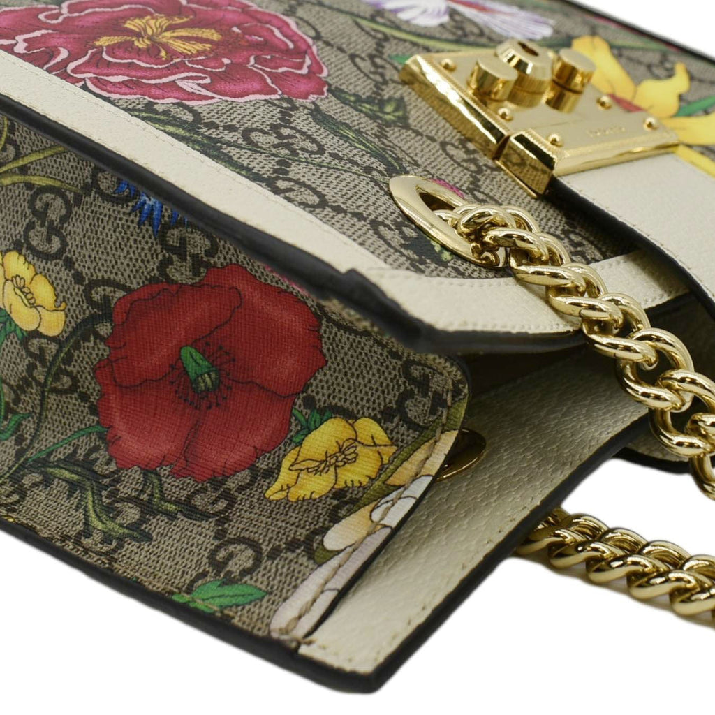 GUCCI Padlock Flora Small Gucci Supreme Canvas Shoulder Bag Beige 498156