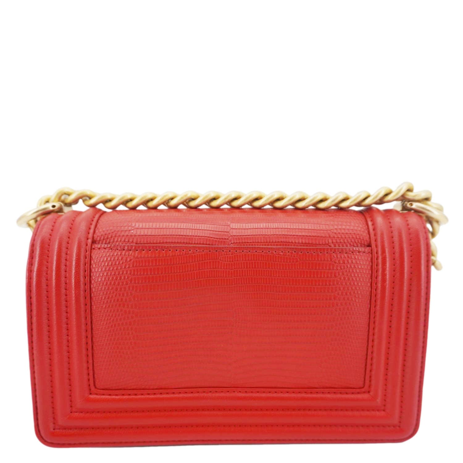 Chanel Boy Flap Lizard Leather Crossbody Bag Red