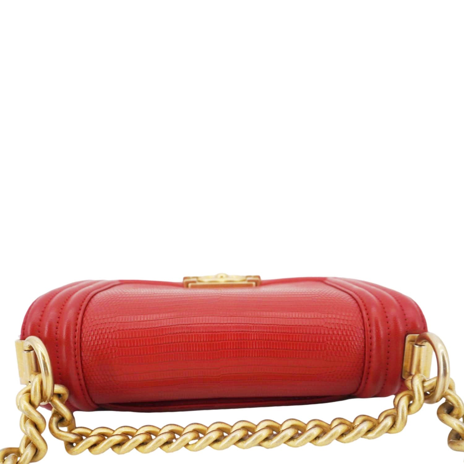 Chanel Boy Flap Lizard Leather Crossbody Bag Red