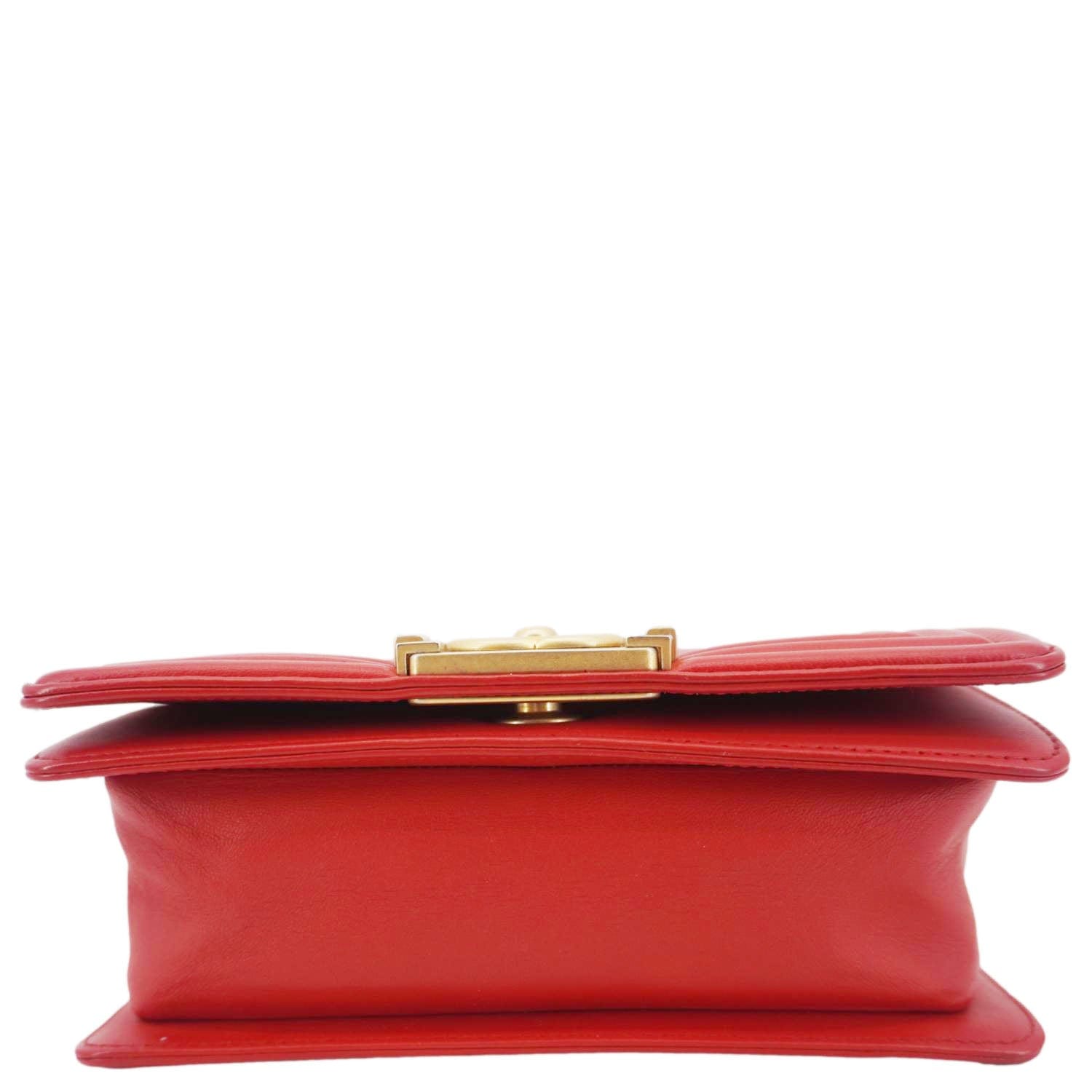 Chanel Boy Flap Lizard Leather Crossbody Bag Red