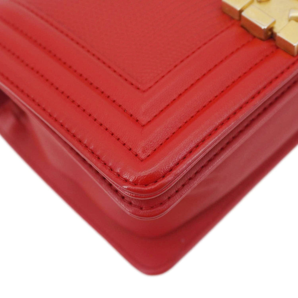Chanel Boy Flap Lizard Leather Crossbody Bag Red