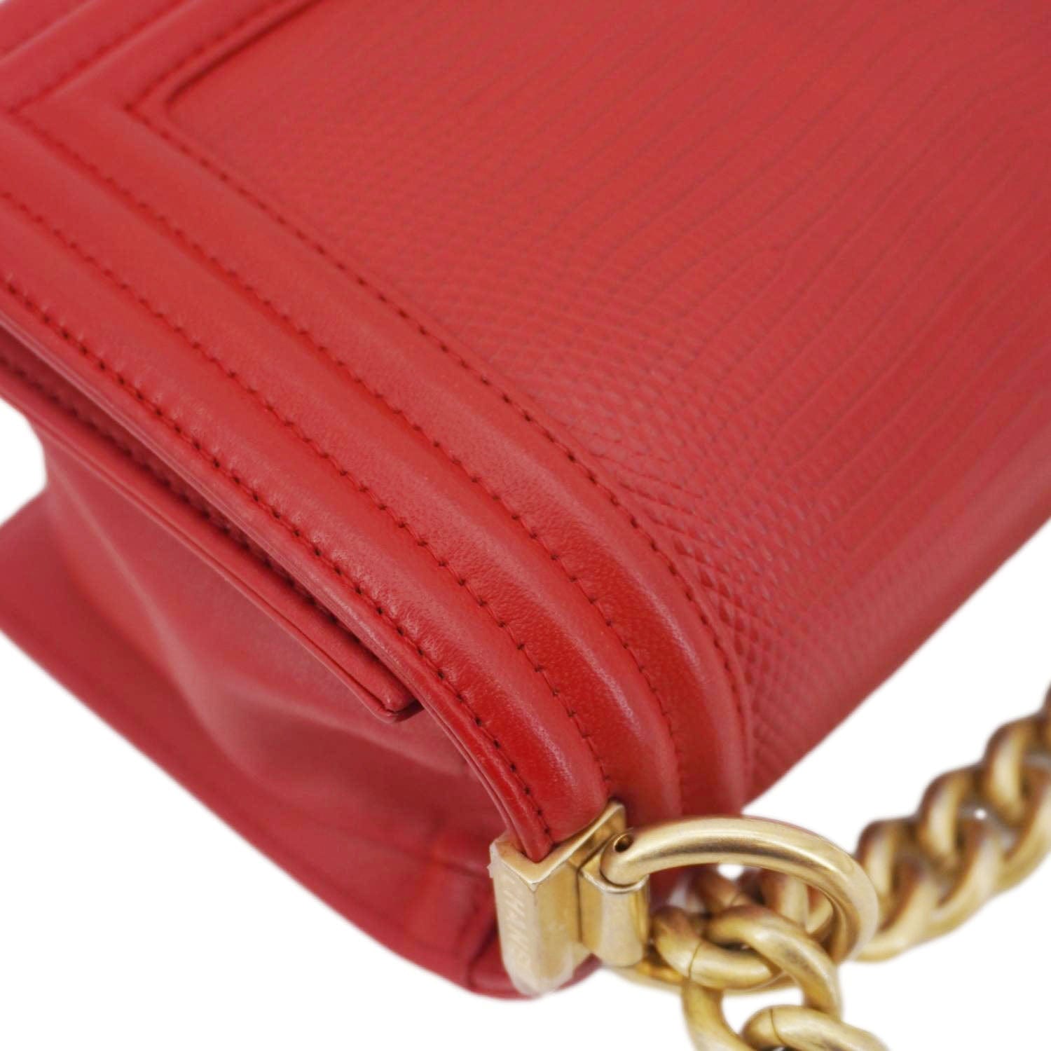 Chanel Boy Flap Lizard Leather Crossbody Bag Red