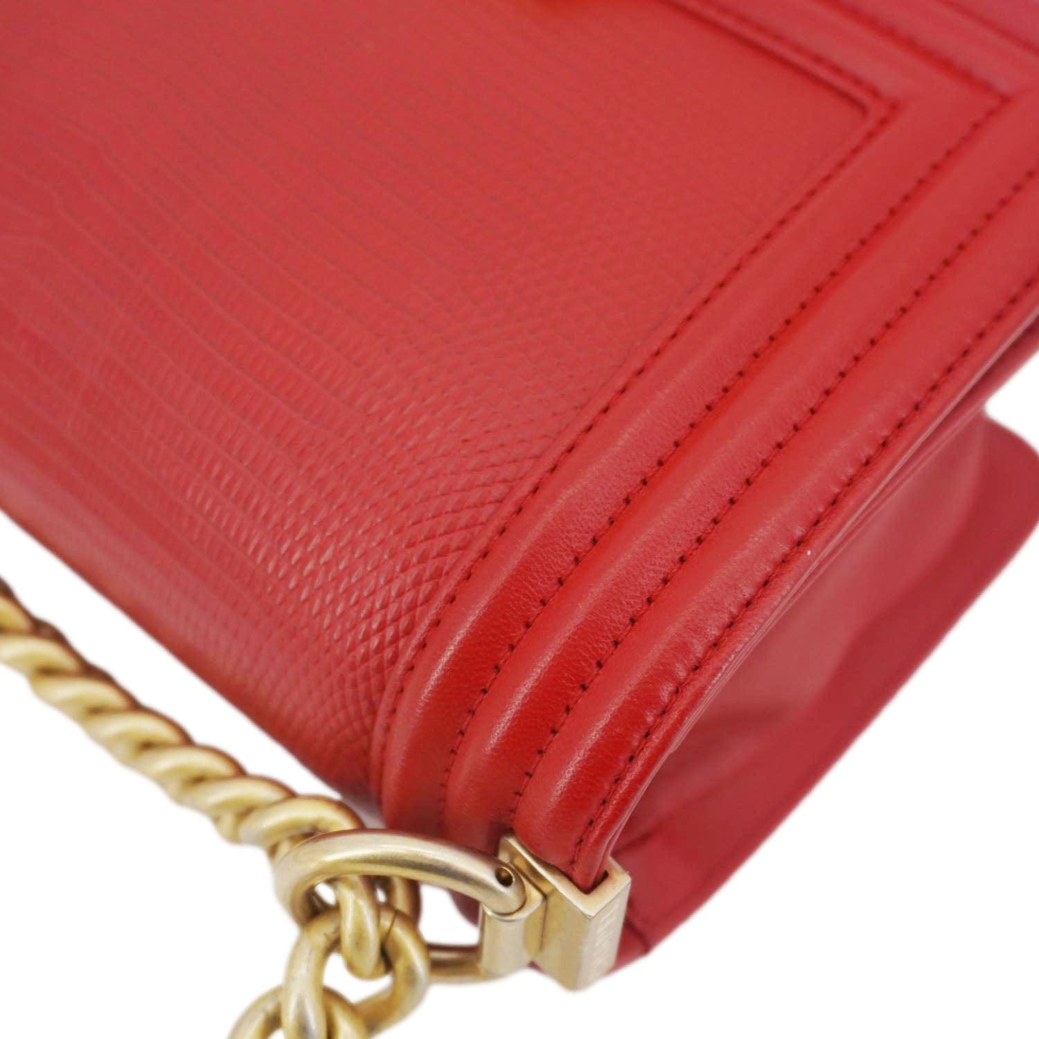 Chanel Boy Flap Lizard Leather Crossbody Bag Red