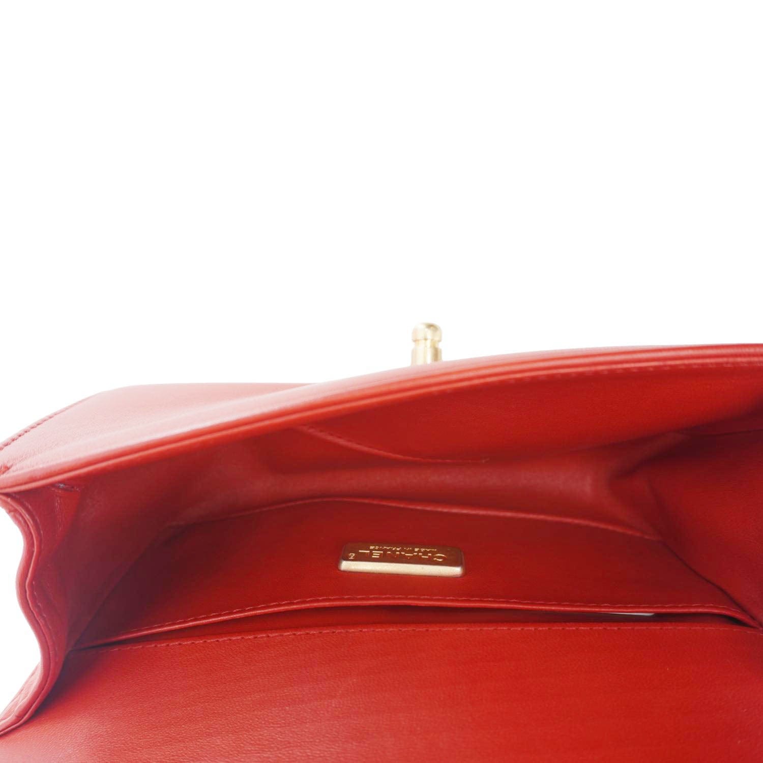 Chanel Boy Flap Lizard Leather Crossbody Bag Red
