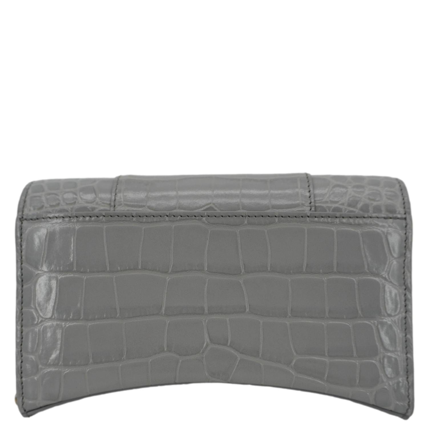 BALENCIAGA Hourglass Leather Chain Wallet Shoulder Bag Gray